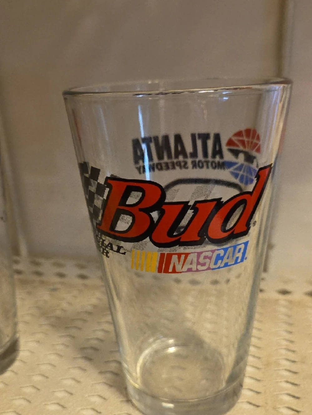 Budweiser Bud Atlanta & Talladega Pint Beer Glass Lot of 2 NASCAR Racetrack